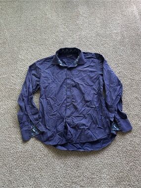 Marco Brunelli  Mens XL Purple Pink Check Print Long Sleeve Cotton Dress Shirt